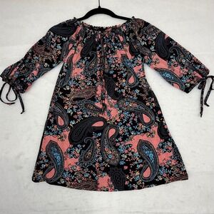 Lildy Retro Y2K Whimsigoth Pink Blue Black Paisley Floral Drawstring Tie Tunic